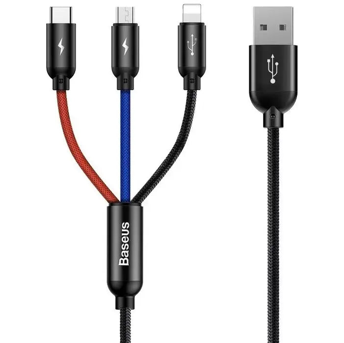 3v1 Kábel Baseus USB na microUSB/Lightning/USB-C, 1,2 m, čierna