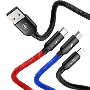 3v1 Kábel Baseus USB na microUSB/Lightning/USB-C, 1,2 m, čierna