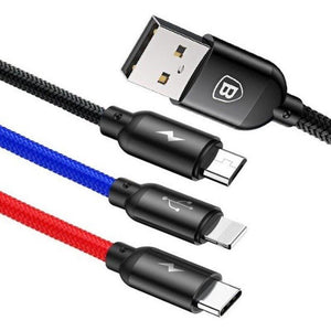 3v1 Kábel Baseus USB na microUSB/Lightning/USB-C, 1,2 m, čierna