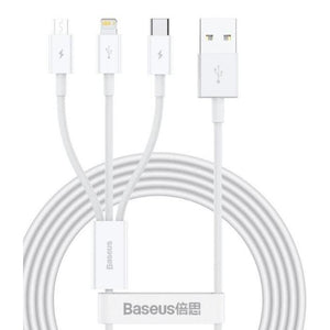 3v1 Kábel Baseus USB na microUSB/Lightning/USB-C, 1,5m, biela