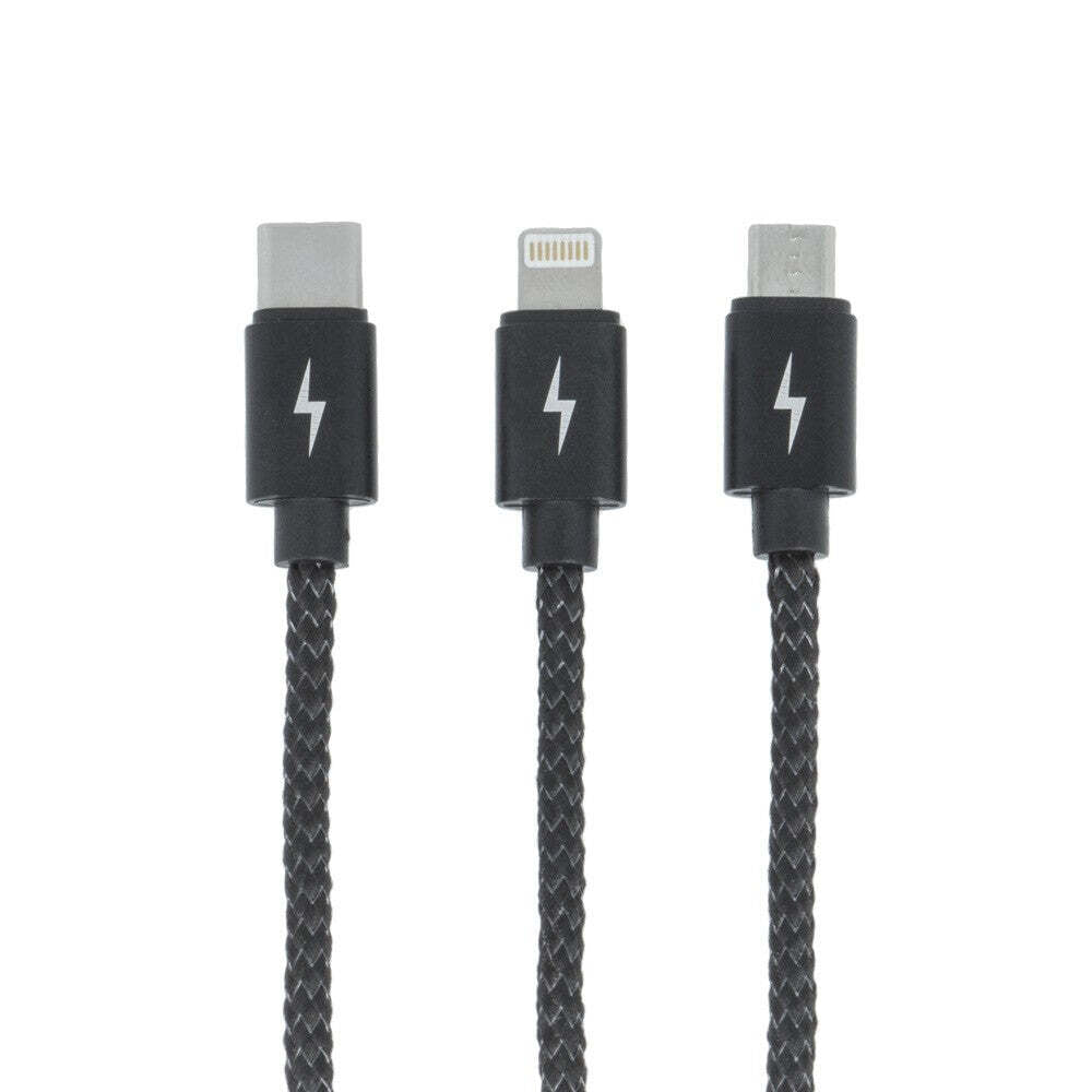 3v1 Kábel Devia Micro USB/Lightning/USB Typ C na USB, 1m, čierna