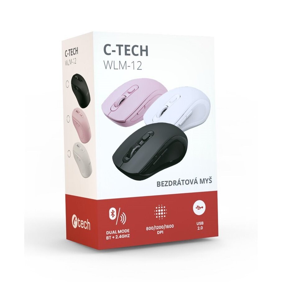 Bezdrôt. myš C-TECH WLM-12 Dual mode, USB nano receiver, čierna