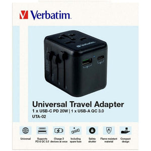 Cestovný adaptér VERBATIM UTA-02 USB-C + USB-A