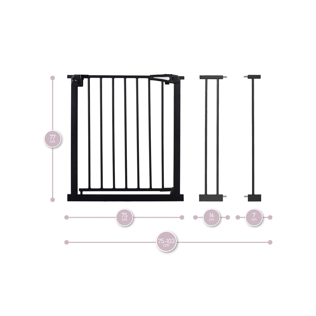 Detská zábrana do dverí/schodov Momi Paxi, 75-103cm, čierna