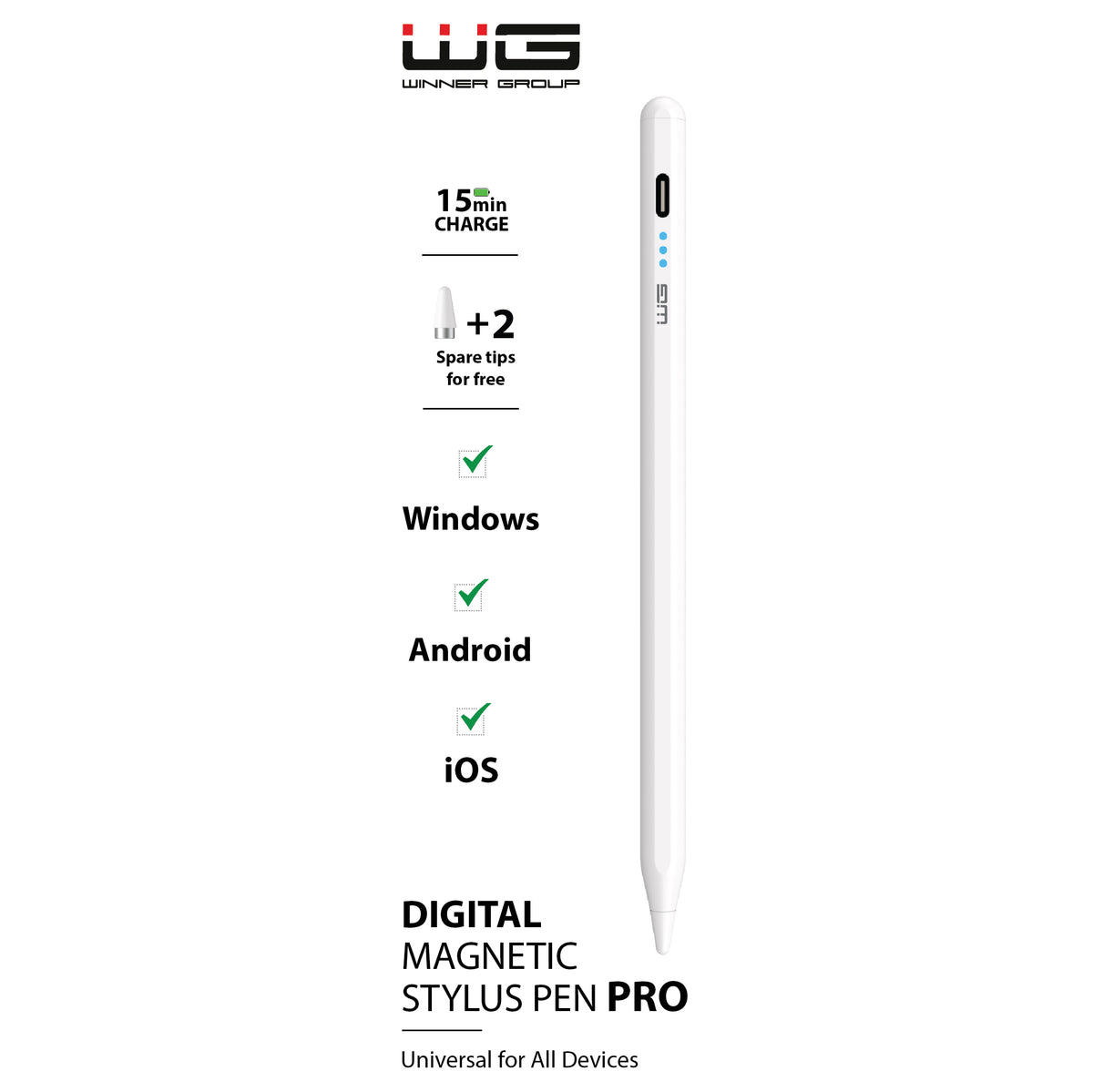 Digital Magnetic Stylus Pen PRO, USB C, 31 cm, 3.5W, biela