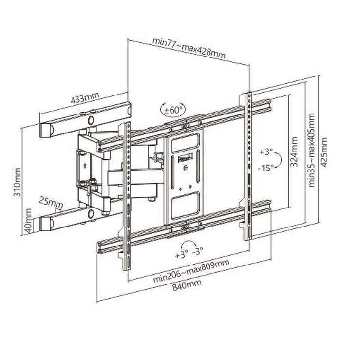 Držiak TV AQ Vision OKDR84R, 43&quot;-90&quot;, 60kg, výsuvný VYBALENÉ