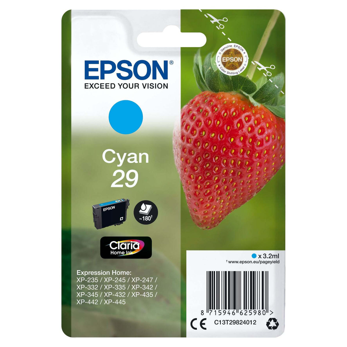 Epson originálny ink C13T29824012, T29, cyan, 3,2ml POŠKODENÝ OBAL