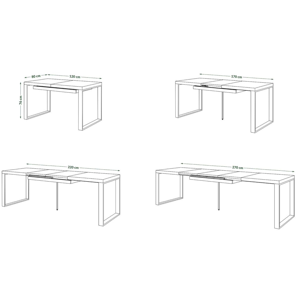 Jedálenský stôl rozkladacia Asali 120-270x76x80 cm (biela)