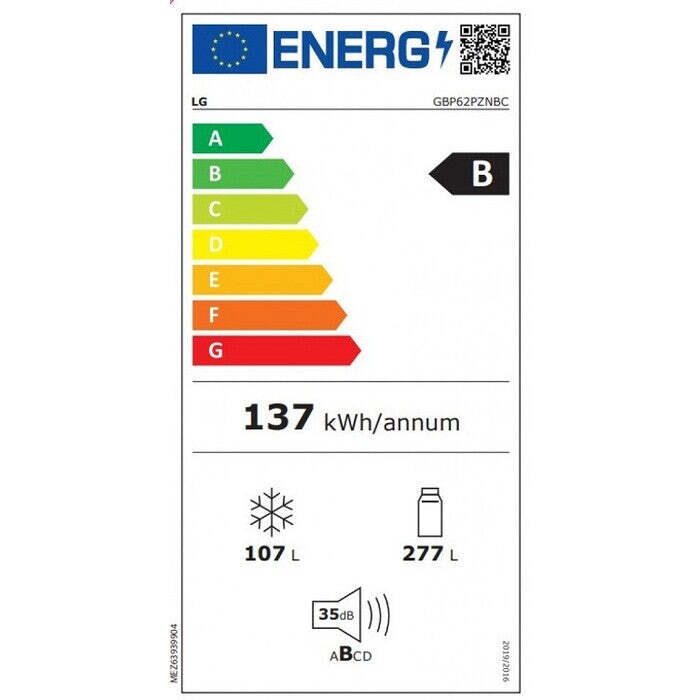 Kombinovaná chladnička s mrazničkou dole LG GBP62PZNBC, B