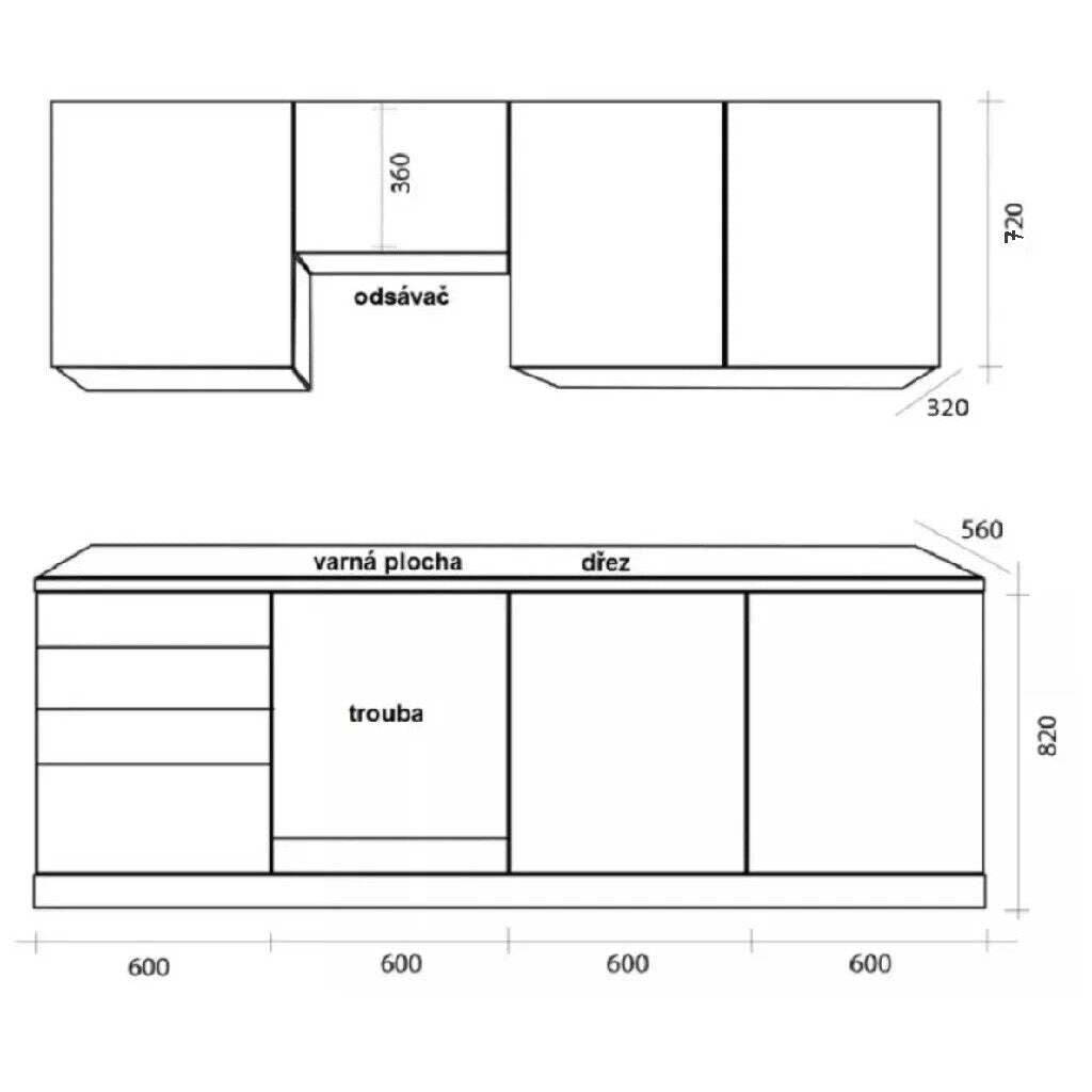 Kuchyňa Brick 240 cm (čierna vysoký lesk/dub) - II. akosť