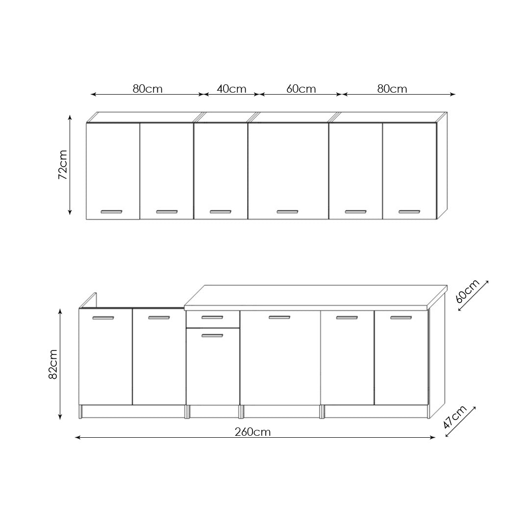 Kuchyňa Ecolade 260 cm (dub artisan, biela)