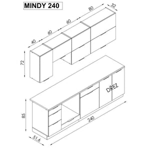 Kuchyně Mindy 240 cm (šedá mat) II. akosť