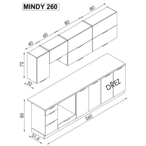 Kuchyně Mindy 260 cm (šedá mat) ROZBALENÉ