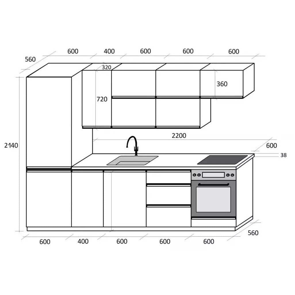 Kuchynská linka Brick light 280 cm (biela lesklá/craft) II. akosť