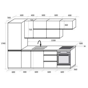 Kuchynská linka Brick light 280 cm (biela lesklá/craft) II. akosť