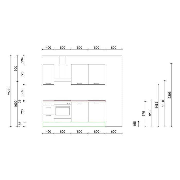 Kuchynská linka Inge 220 cm (sivá, dub)