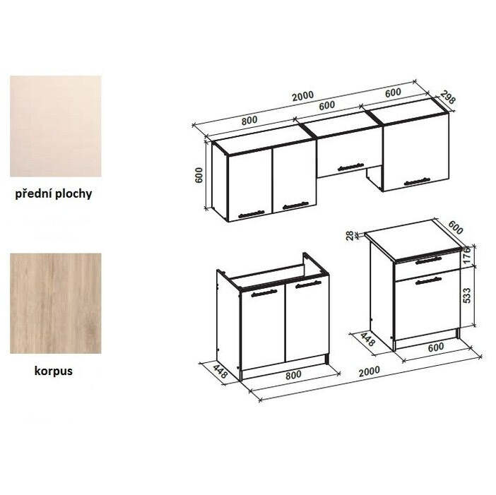 Kuchynská linka Milly 200 cm (vanilka/dub sonoma/biela)