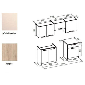 Kuchynská linka Milly 200 cm (vanilka/dub sonoma/biela)