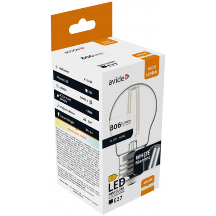 LED žiarovka Avide filament Mini Globe 6,5 W E27 NW 4000K