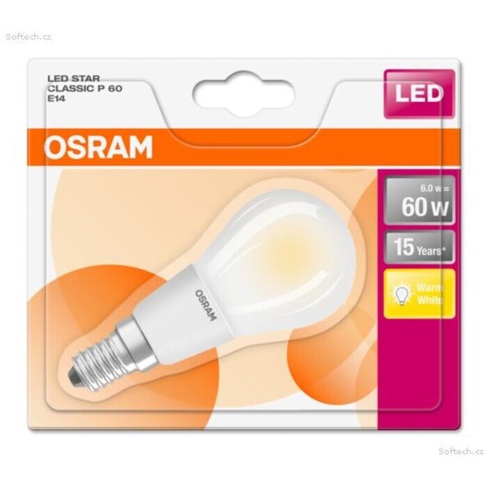 LED žiarovka Osram STAR, E14, 6W, guľatá, číra, teplá biela POŠKODENÝ OBAL