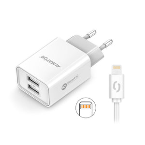 Nabíjačka Aligator 2,4A,2xUSB,smart IC, biela + kábel Lightning VYBALENÉ