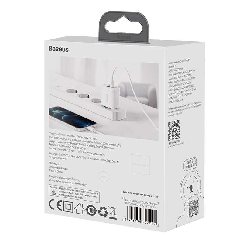 Nabíjačka Baseus Compact USB/USB-C, 20W, biela