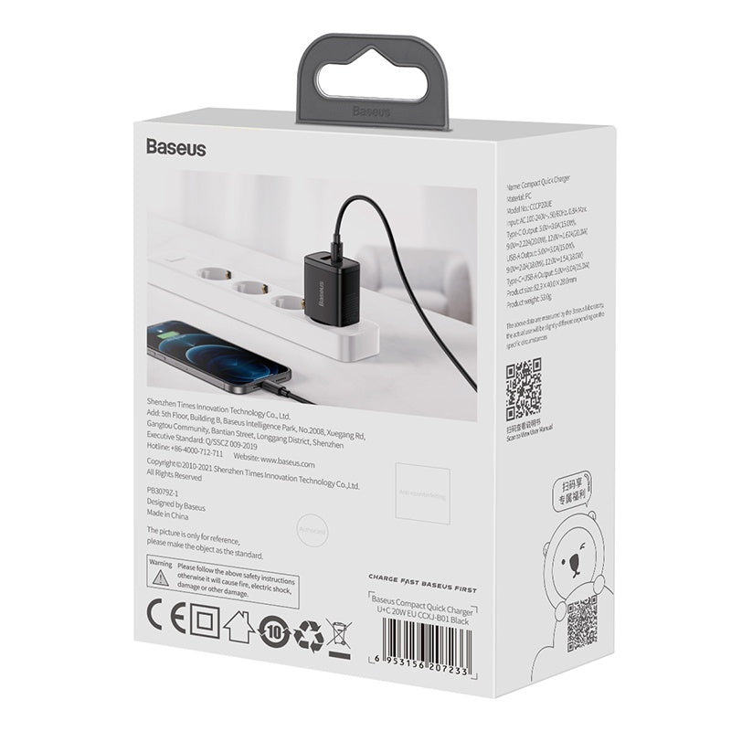 Nabíjačka Baseus Compact USB/USB-C, 20W, čierna