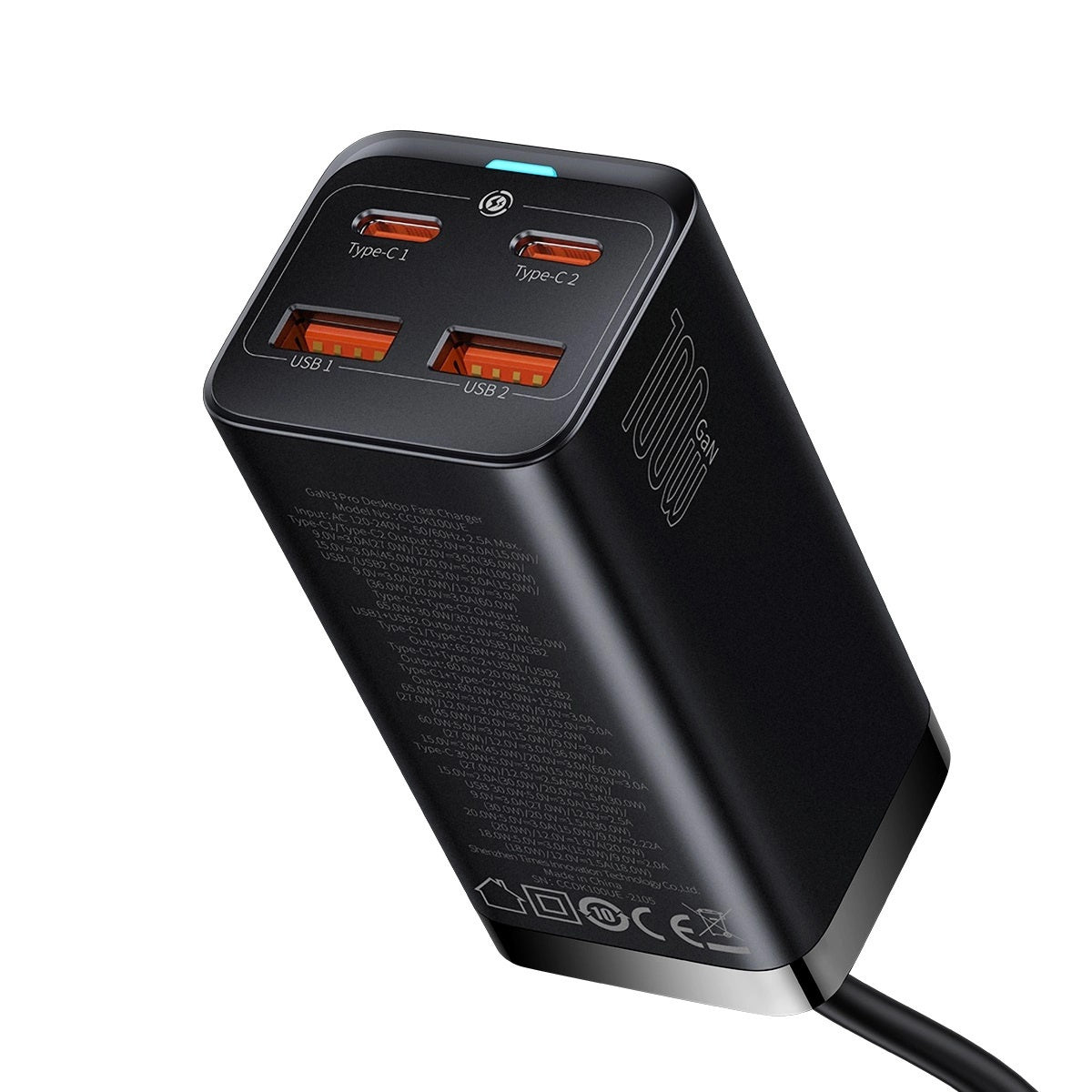 Nabíjačka Baseus GaN3, 2xUSB/2xUSB-C, 100W, čierna