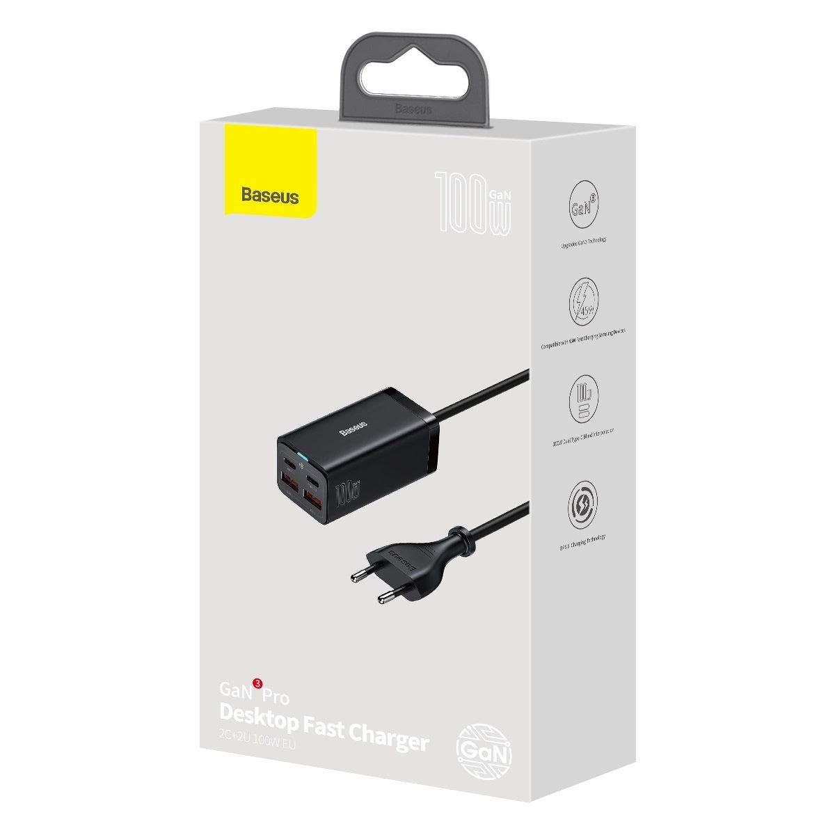 Nabíjačka Baseus GaN3, 2xUSB/2xUSB-C, 100W, čierna