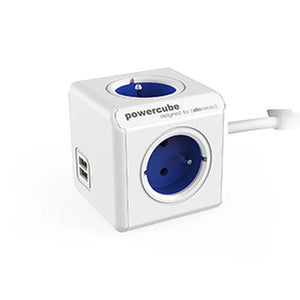 Napájací adaptér PowerCube Extended 4 zásuvky, 2xUSB, modrá,1,5m