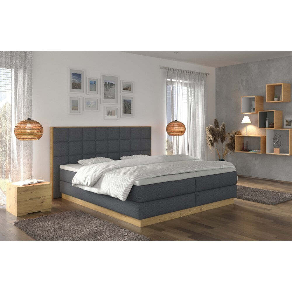 Postel Boxspring Alexander 160x200, šedá, vč. matrace a topperu II. akosť