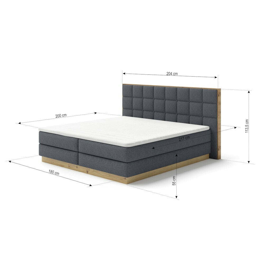 Posteľ Boxspring Alexander 180x200, sivá, vr. matraca a topperu