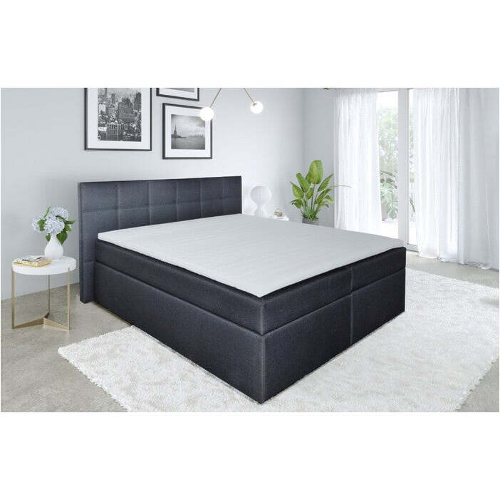 Posteľ Boxspring Bea 160x200, sivá, vrátane matraca a topperu