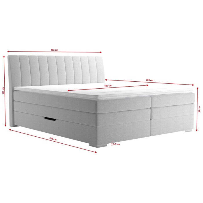 Posteľ Boxspring Bernard 180x200,striebor.,vr. matraca a topperu