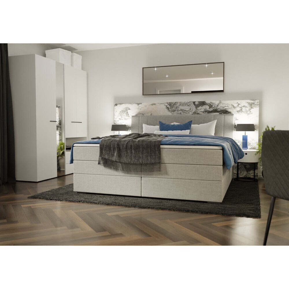 Posteľ Boxspring Bernard 180x200,striebor.,vr. matraca a topperu