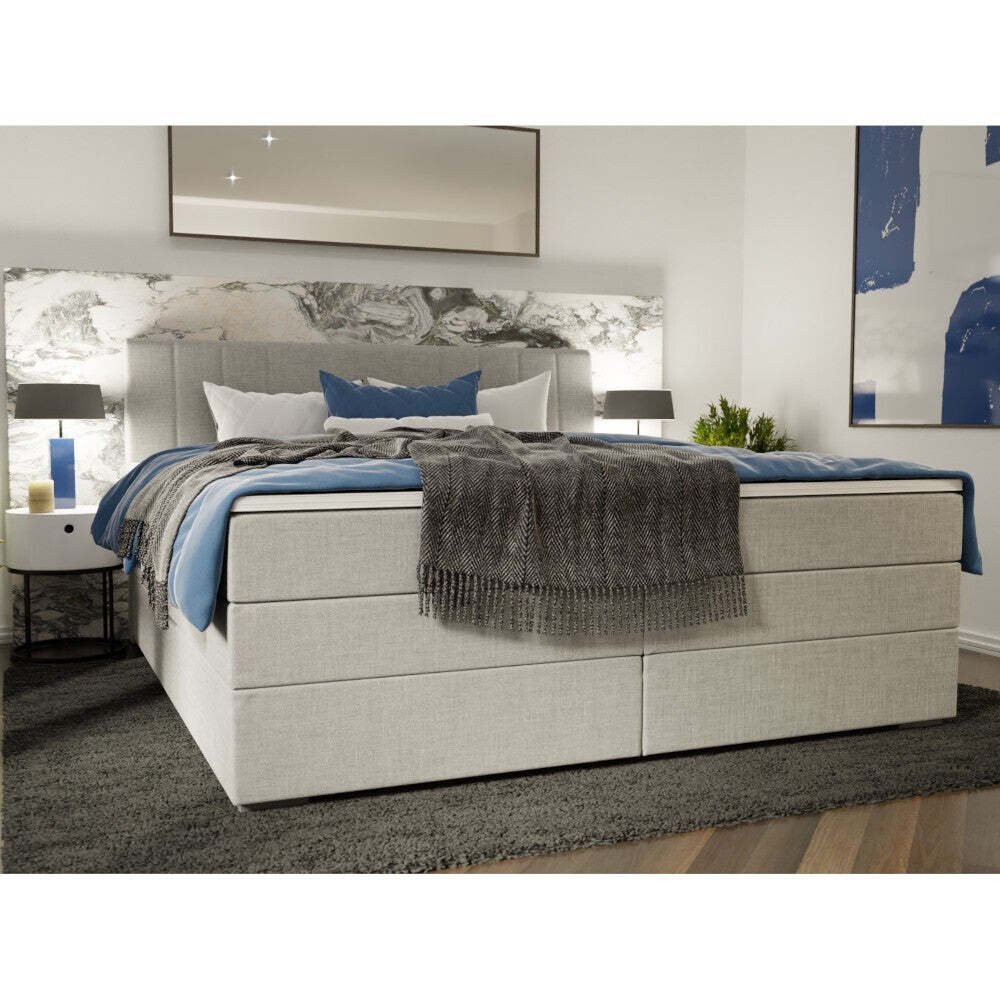 Posteľ Boxspring Bernard 180x200,striebor.,vr. matraca a topperu