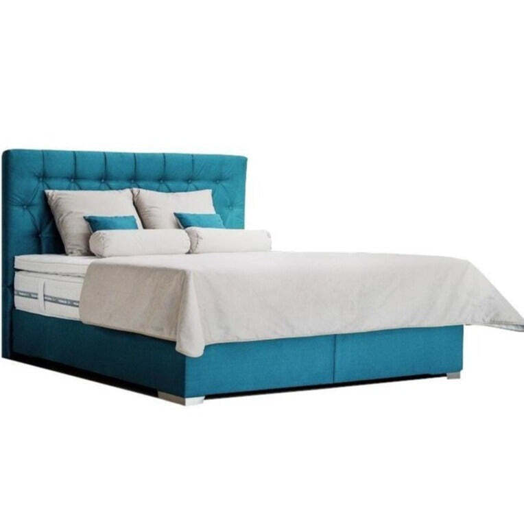 Posteľ Boxspring Edward 200x200, modrá, vrátane, matraca a toppera - II. akosť