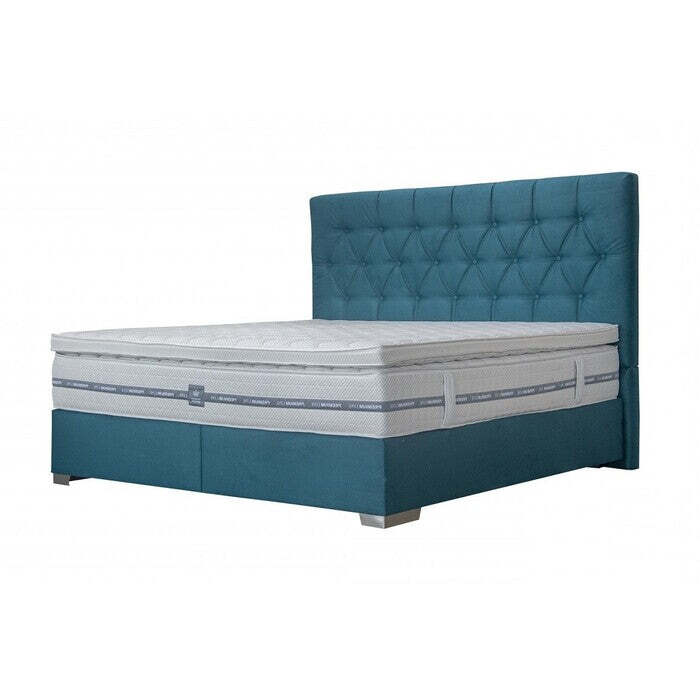 Posteľ Boxspring Edward 200x200, modrá, vrátane, matraca a toppera - II. akosť