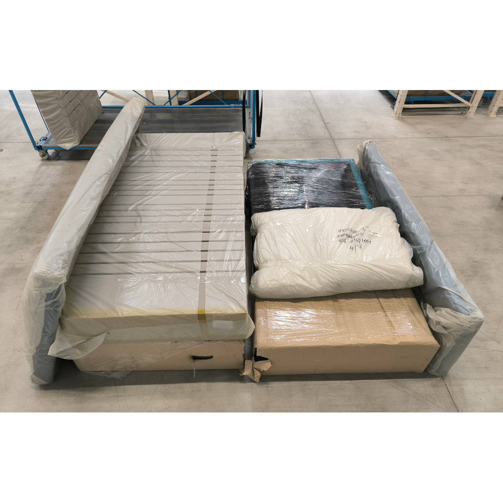 Posteľ Boxspring Edward 200x200, modrá, vrátane, matraca a toppera - II. akosť