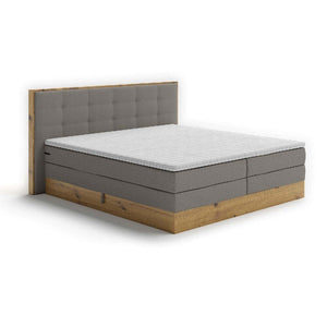 Posteľ Boxspring Frederic 180x200, sivá, dub, vr. matrac a topper - II. akosť