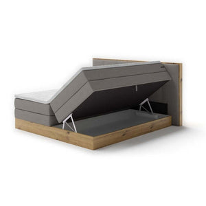 Posteľ Boxspring Frederic 180x200, sivá, dub, vr. matrac a topper - II. akosť