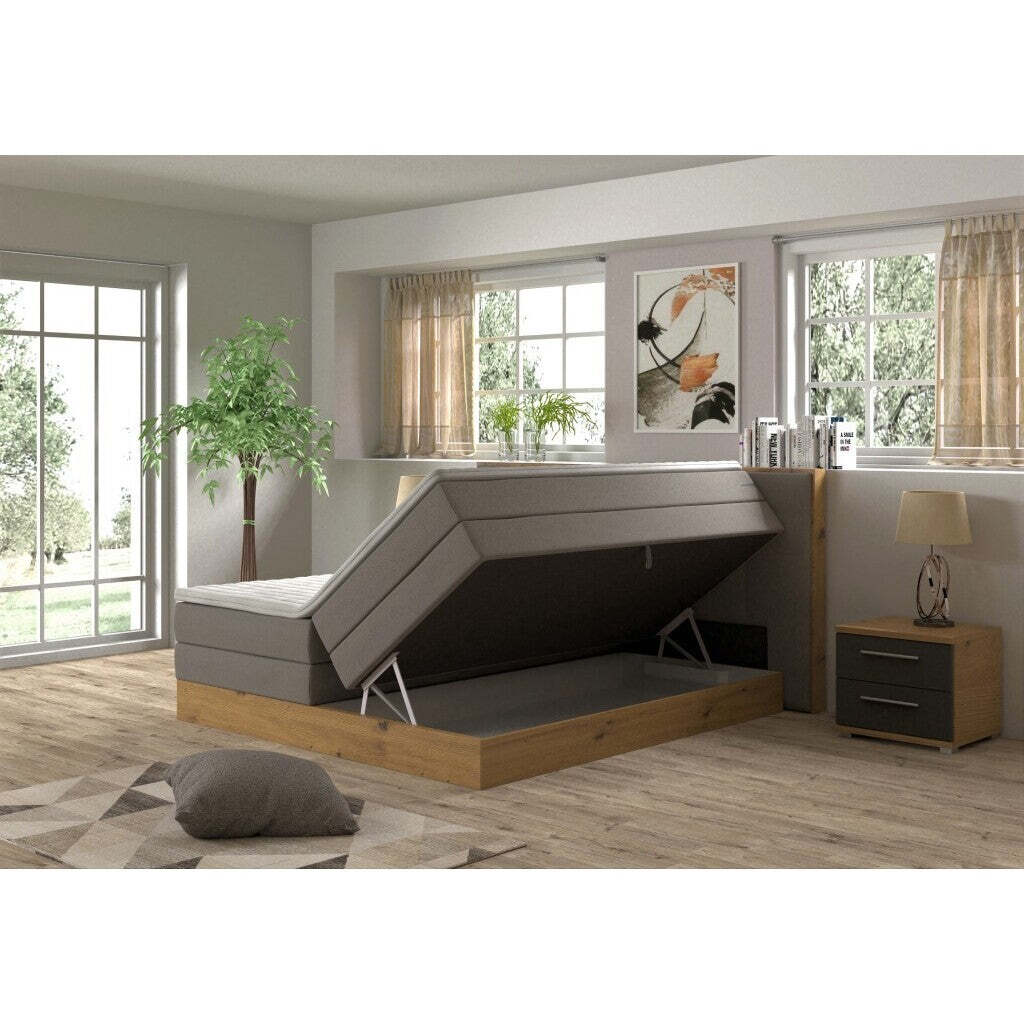 Posteľ Boxspring Frederic 180x200,sivá,dub, vr. matraca a topper