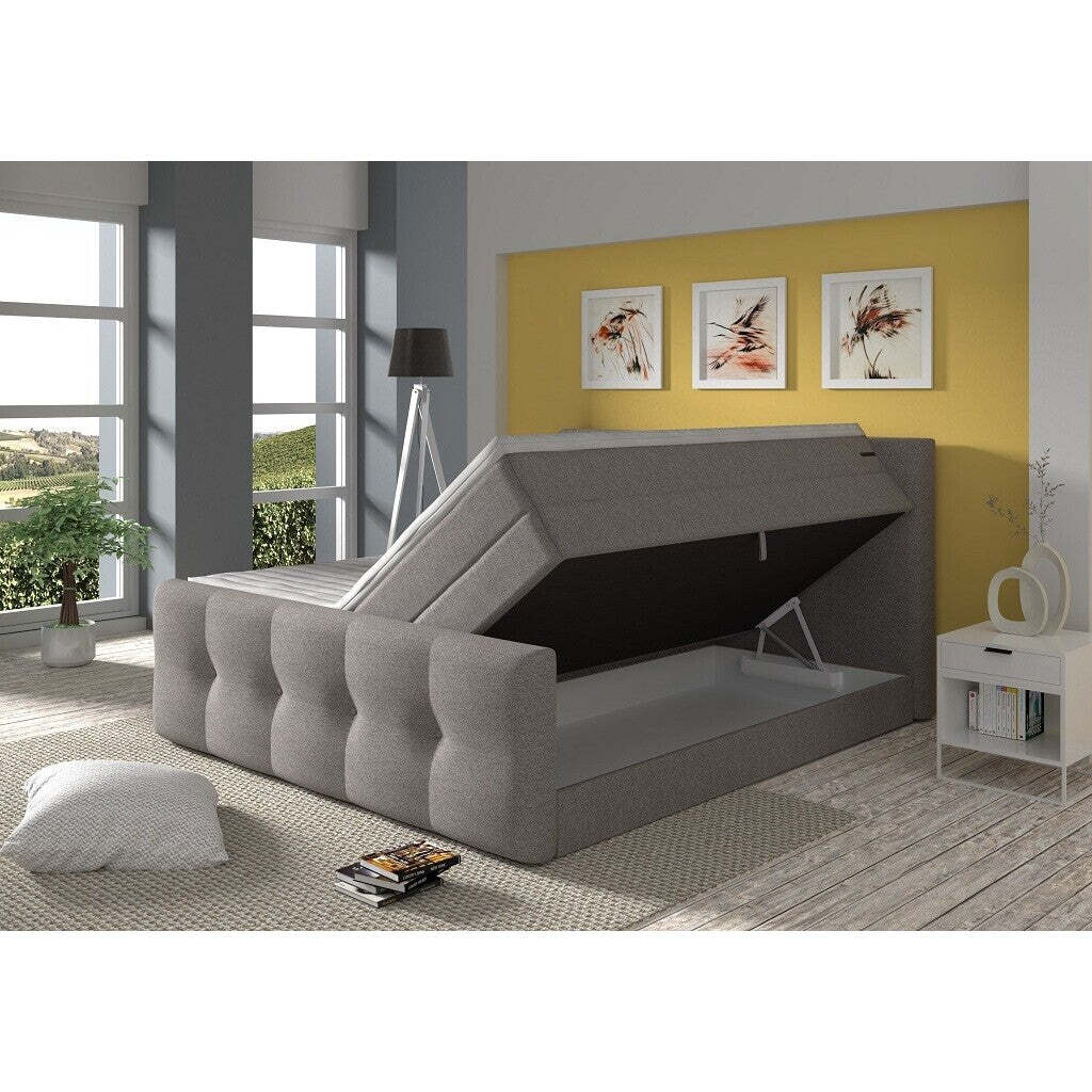 Posteľ Boxspring Leonard 180x200, sivá, vr. matraca a topera - II. akosť