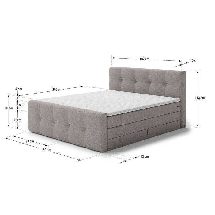 Posteľ Boxspring Leonard 180x200, sivá, vr. matraca a topera - II. akosť