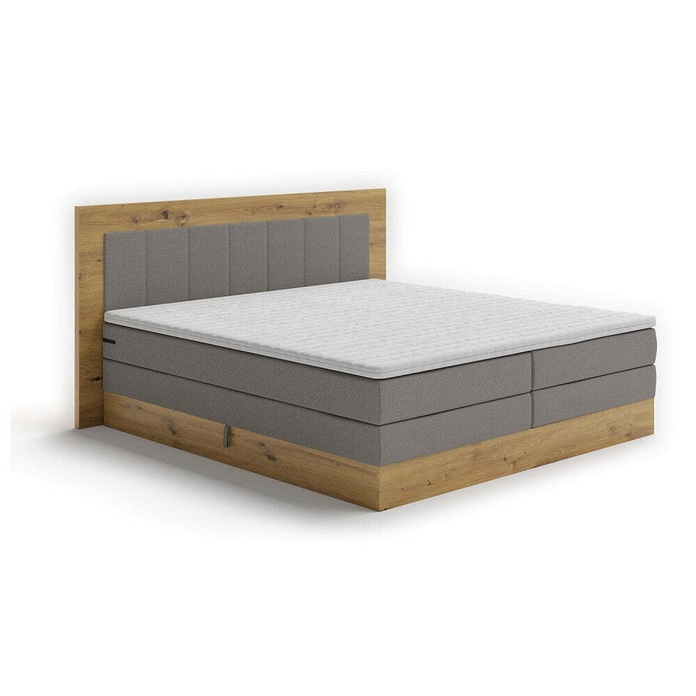 Postel Boxspring Marc 180x200, šedá,dub vč. matrace a topperu II. akosť