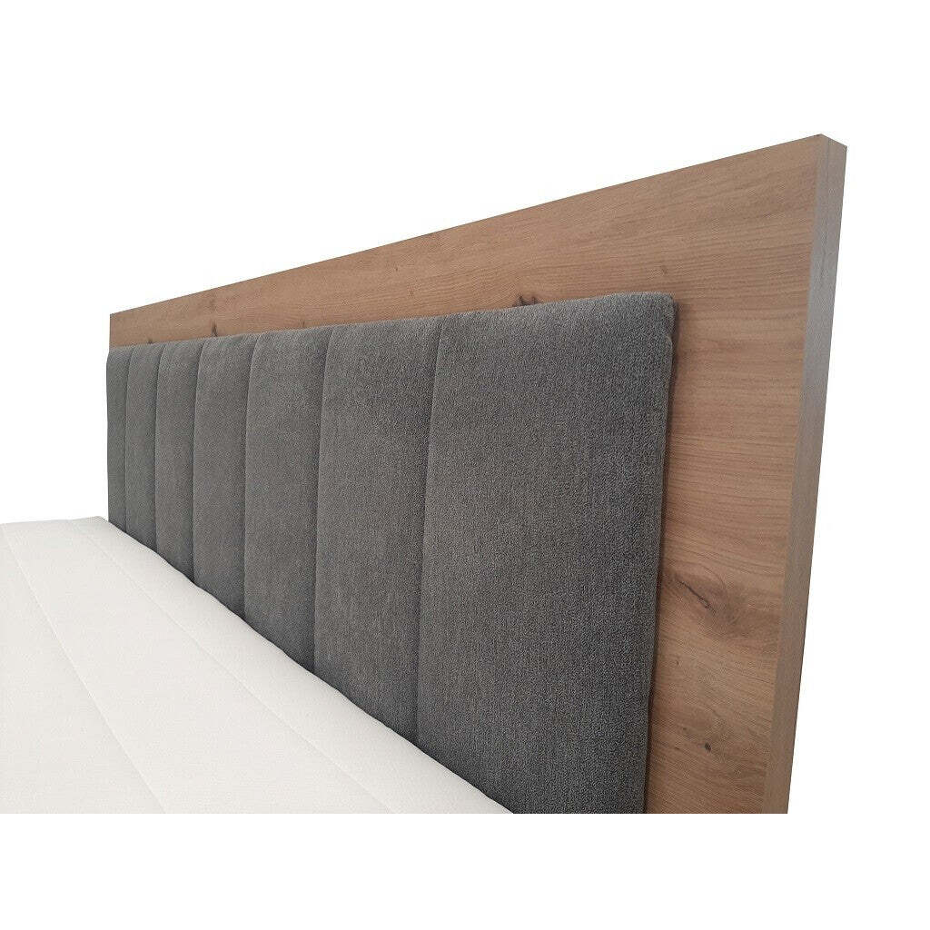 Postel Boxspring Marc 180x200, šedá,dub vč. matrace a topperu VYSTAVENÉ