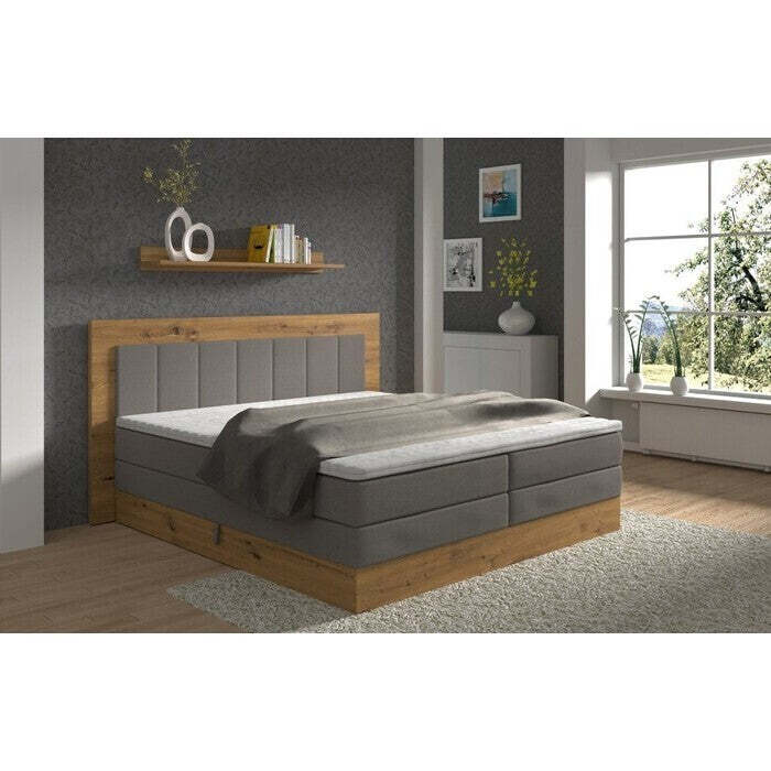 Postel Boxspring Marc 180x200, šedá,dub vč. matrace a topperu VYSTAVENÉ