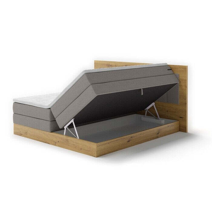 Posteľ Boxspring Marc 180x200, sivá, dub, vr. matraca a topperu