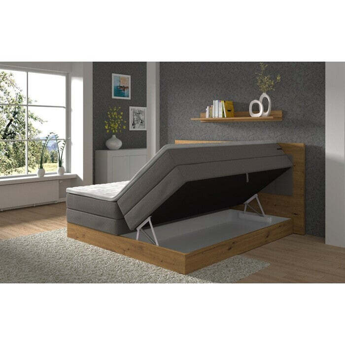 Posteľ Boxspring Marc 180x200, sivá, dub, vr. matraca a topperu