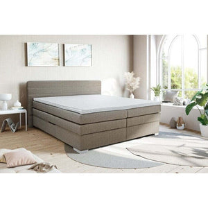 Posteľ Boxspring Poppy 180x200, sivá, vrátane matraca a topperu